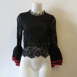 NWOT WOMENS ALPHA & OMEGA BLACK/ RED LACE BLOUSE S